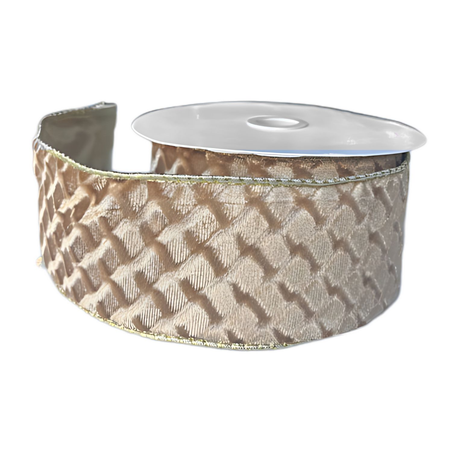 Velvet Wired Ribbon-2.5"x10YD-Caramel Diamond/Gold Wire/Metalic Gold Back