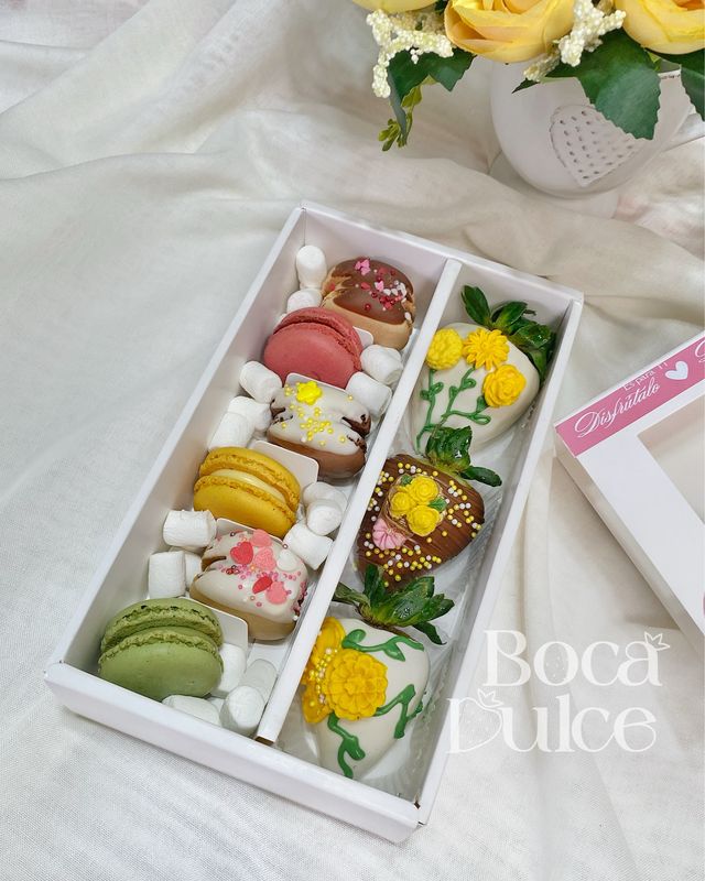 Dúo Gemini: Macarons y Fresas a Elegir