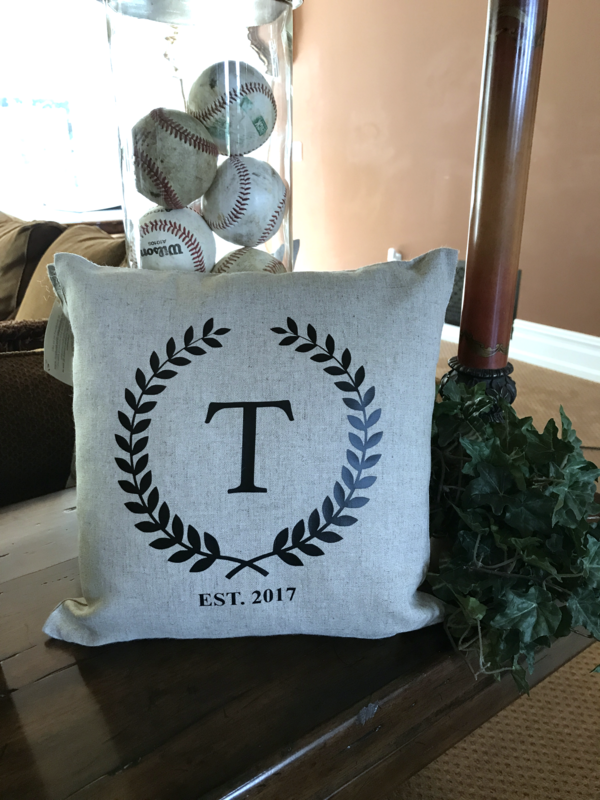 Wheat Frame Initial  Pillow