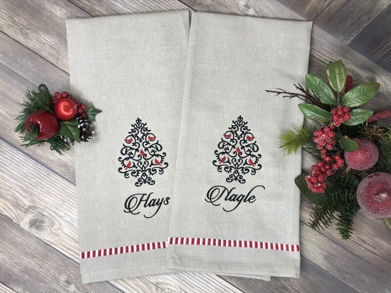 Personalized Christmas Cardinal Hand/Dish Towel