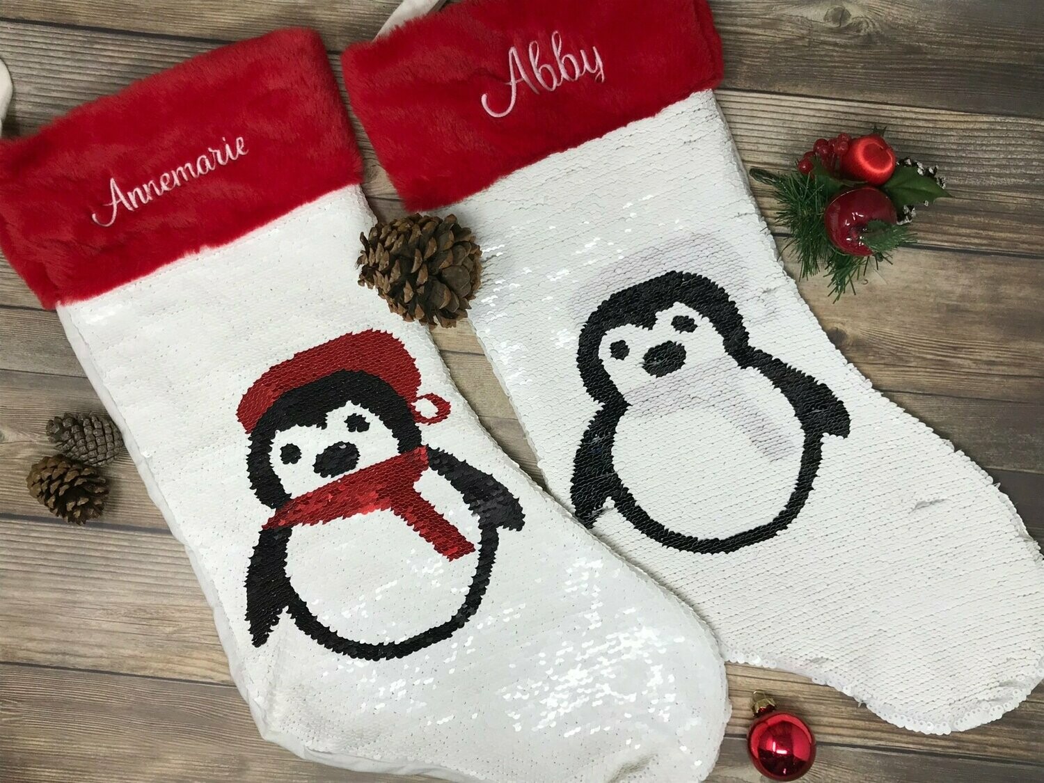 Personalized Penguin Sequin Stocking