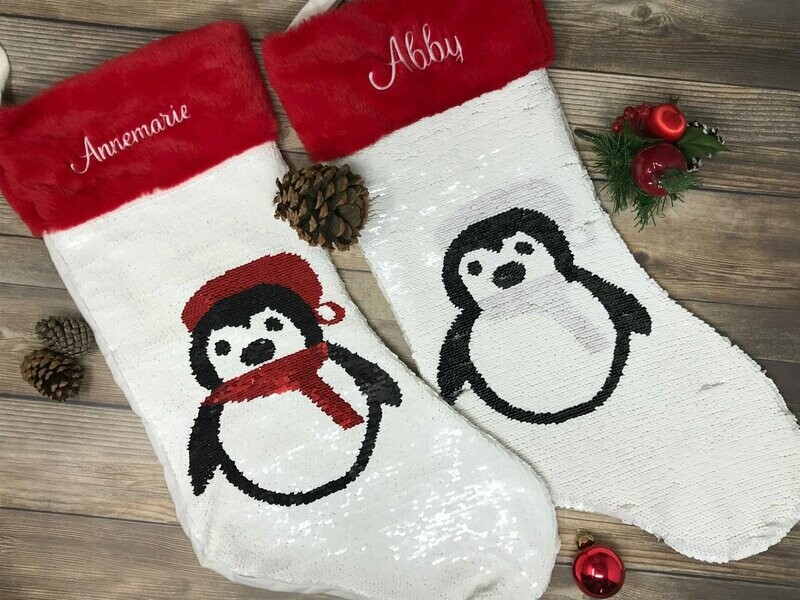 Personalized Penguin Sequin Stocking