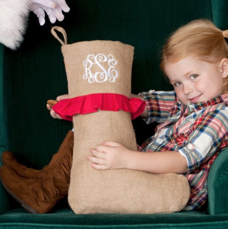 Personalized Red Ruffle Burlap Stocking