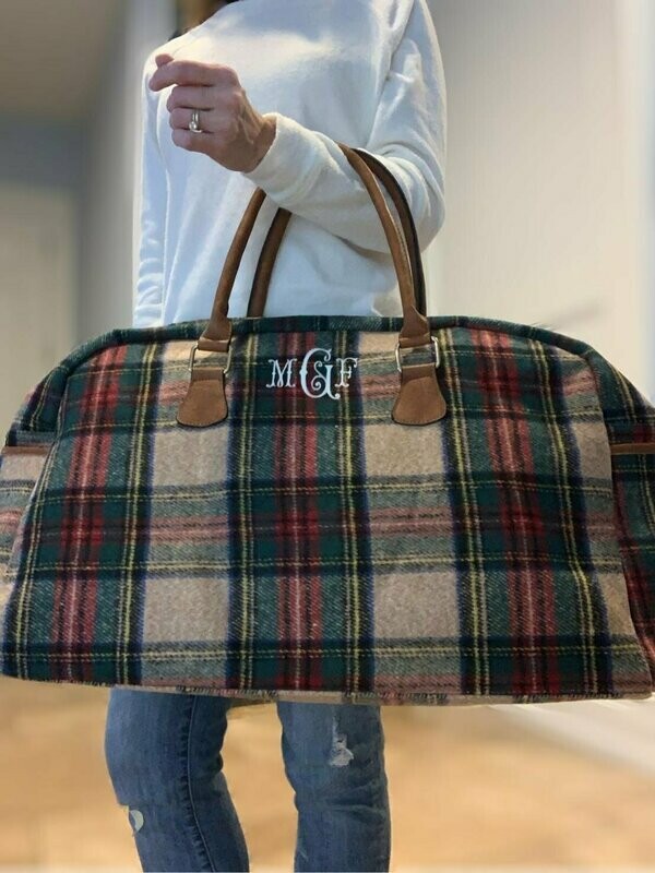 Monogrammed Multi Plaid Weekender