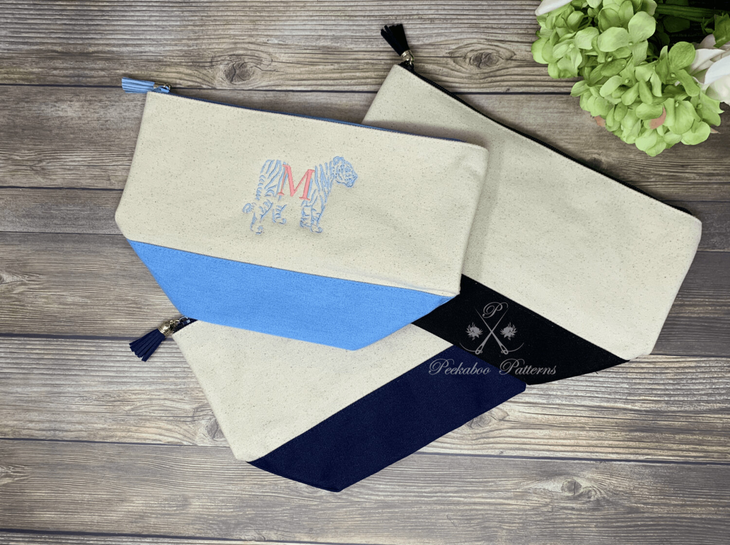 Canvas Tassel Cosmetic Pouch with Tiger (4 colors avail)