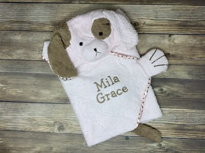 Personalized Pink Puppy Bath Towel