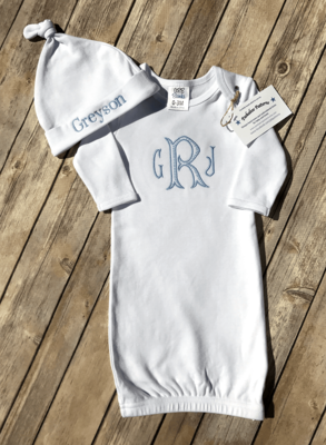 Baby Monogrammed Gown & Hat Set