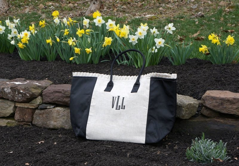 Ruffle Linen Moire Accent Tote