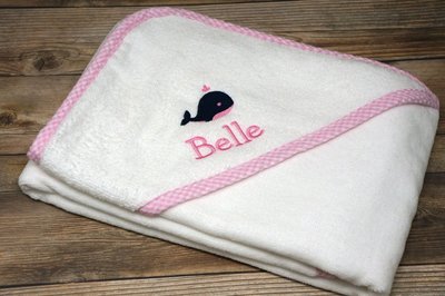 Personalized Whale Gingham Hooded Baby Towel (4 colors avail)