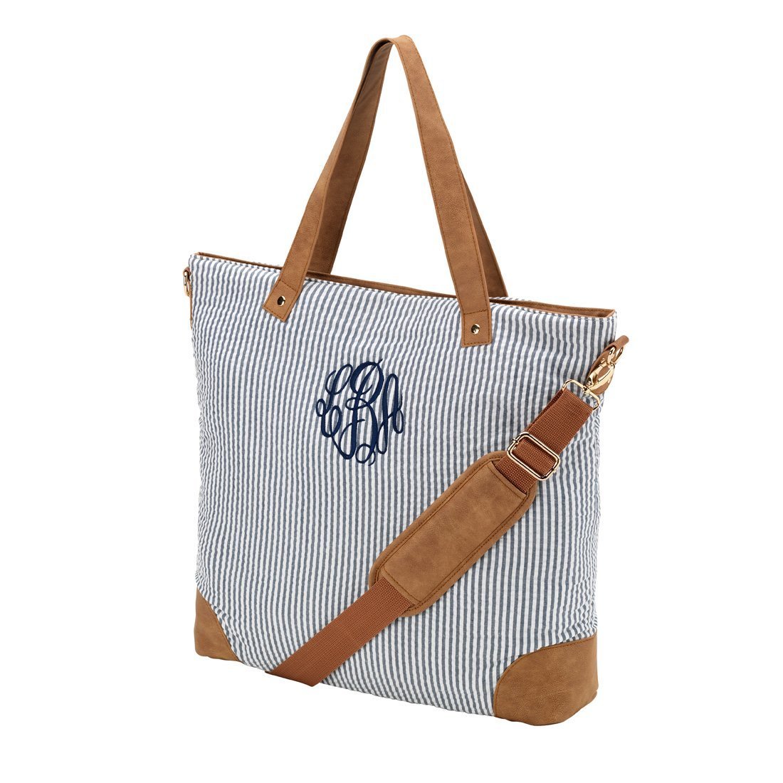 Navy Seersucker Shoulder Bag