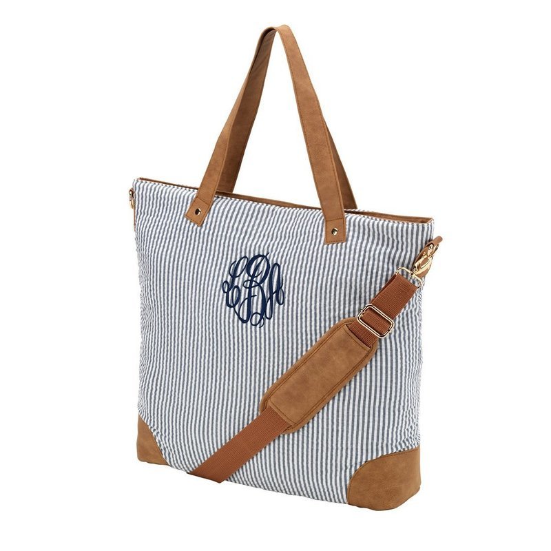 Navy Seersucker Shoulder Bag