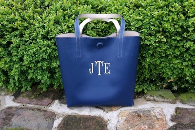 Reversible Navy/Claw Vegan Leather Tote