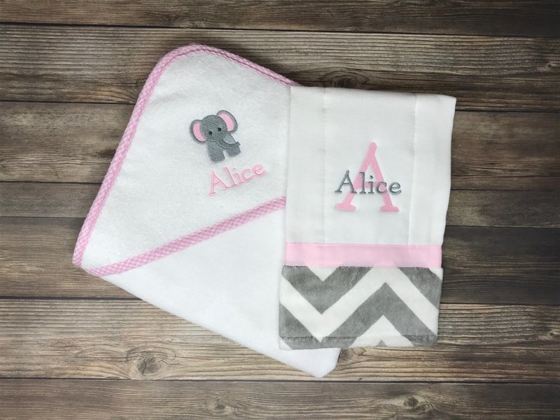 Elephant Hooded Towel & Burp Cloth Set