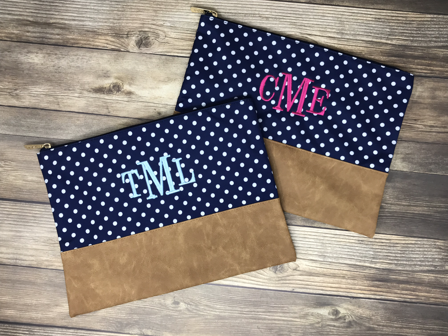 Personalized Navy Dot Zipper Pouch