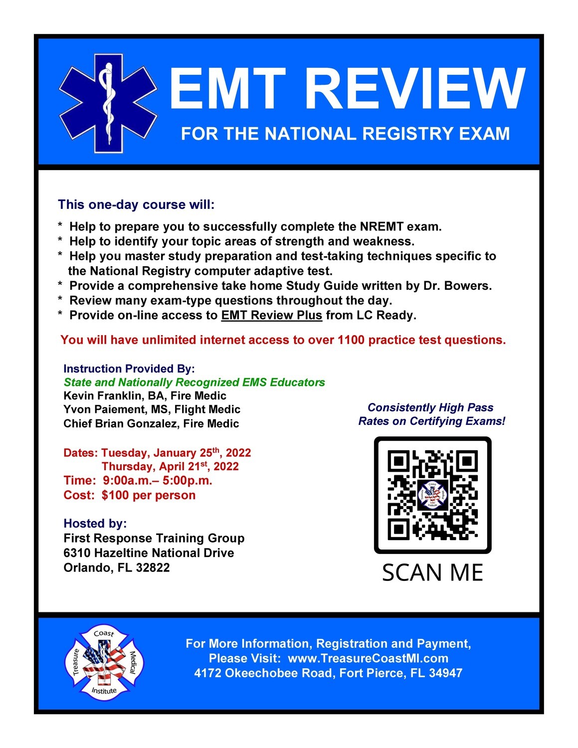EMT Exam Review January 25th Orlando