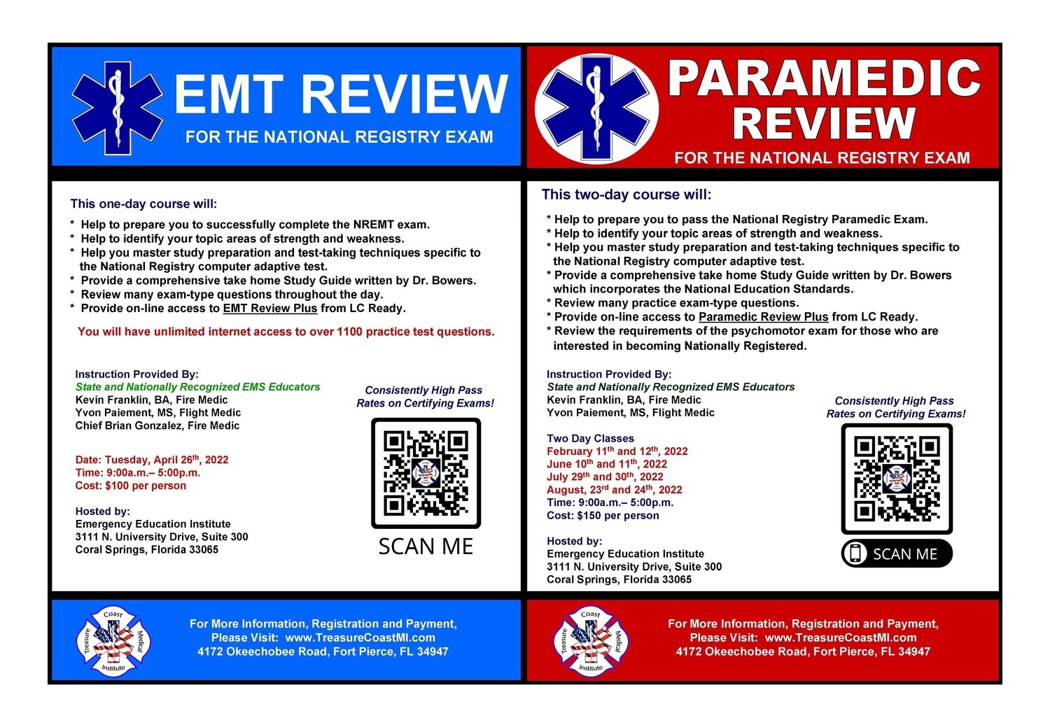 National Registry Paramedic July 29th and 30th EEI Coral Springs.