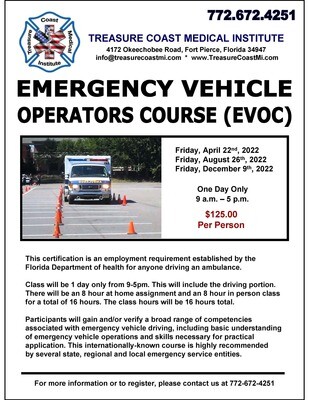 Emergency Vehicle Operators Course (EVOC) December 9th 9-5pm