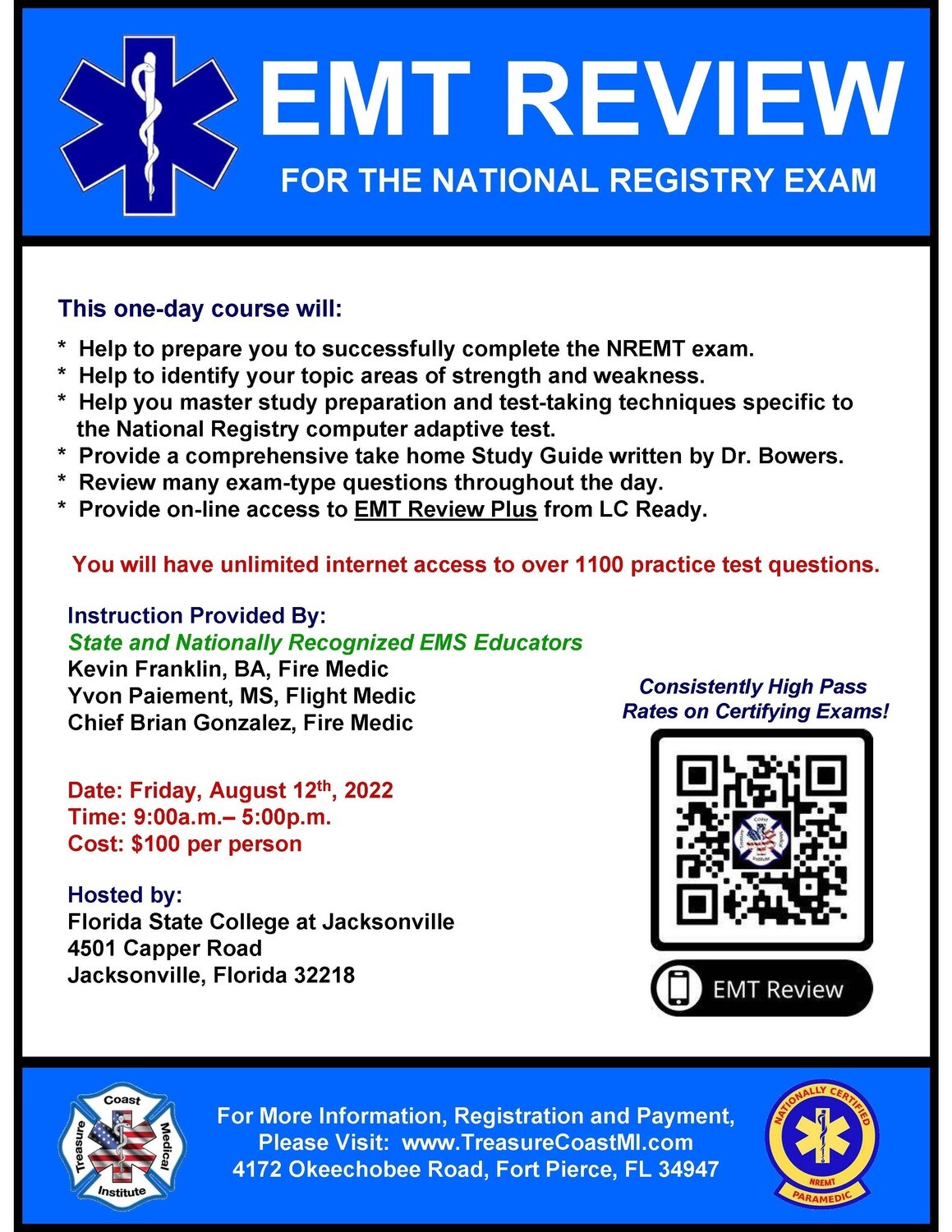 National Registry EMT review August 12th Jacksonville