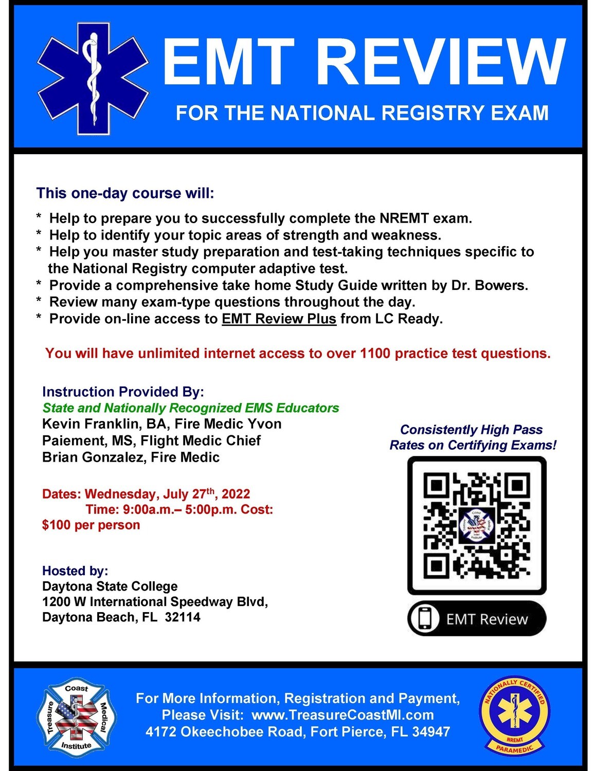 National Registry EMT Exam Review July 27th Daytona