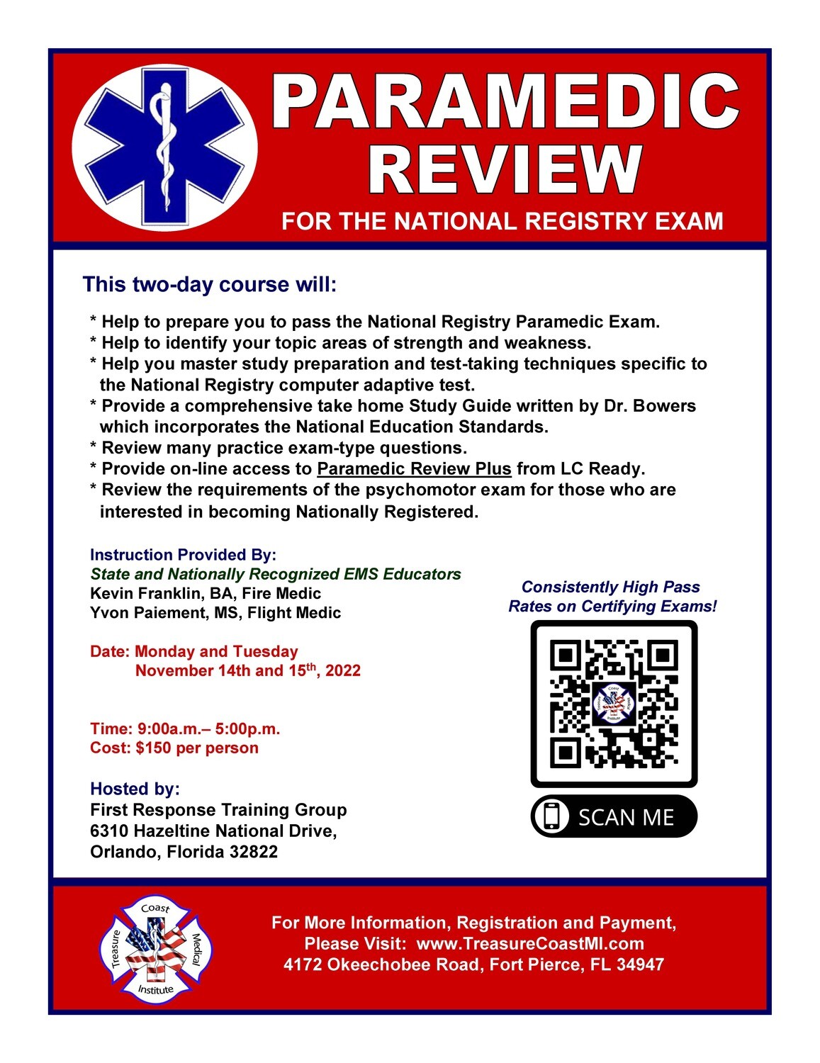 National Registry Paramedic Exam Review November 14th and 15th Orlando