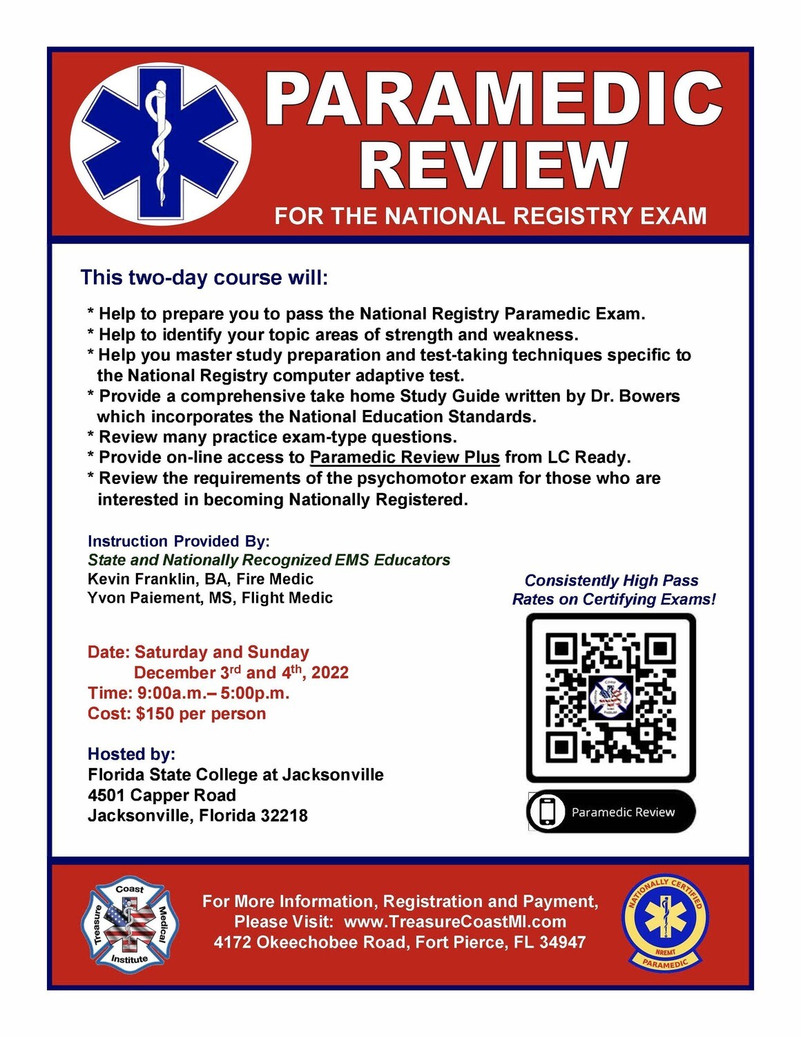 National Registry Paramedic December 3rd and 4th Jacksonville