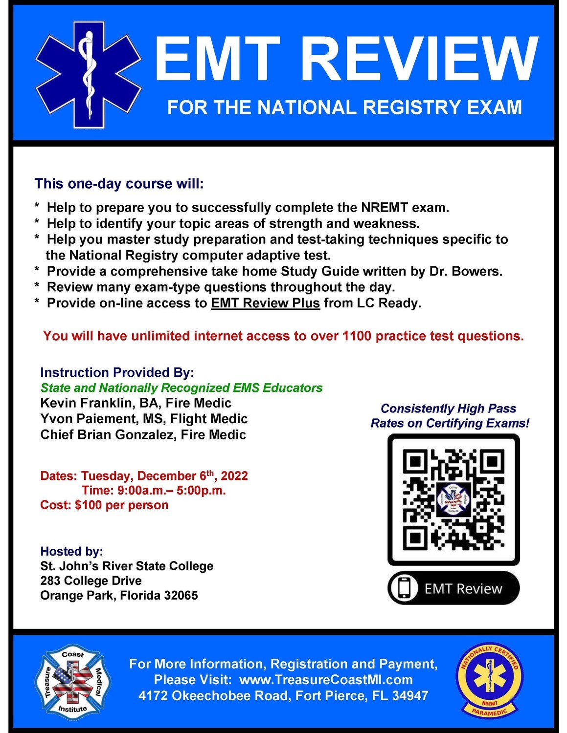 National Registry EMT Exam Review December 6th Orange Park