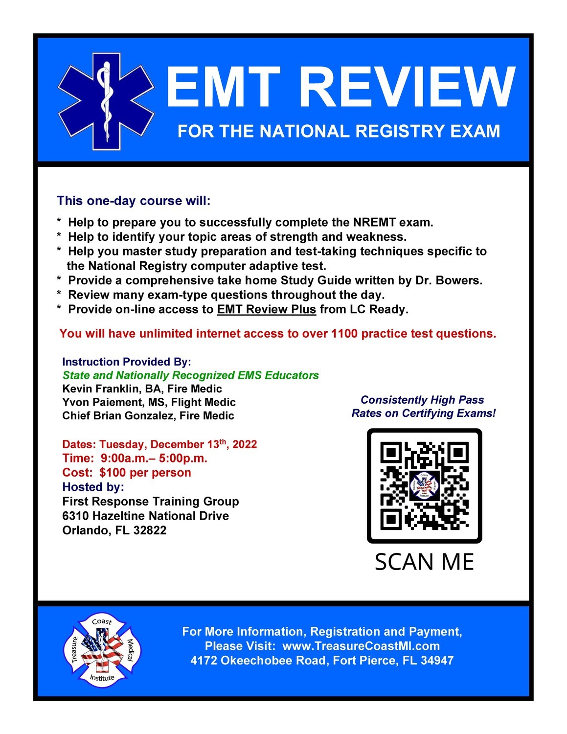 National Registry EMT Exam Review December 13th Orlando