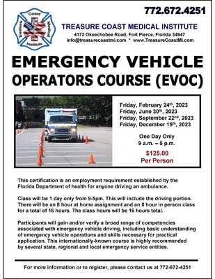 Emergency Vehicle Operators Course (EVOC) September 22nd 9-5pm