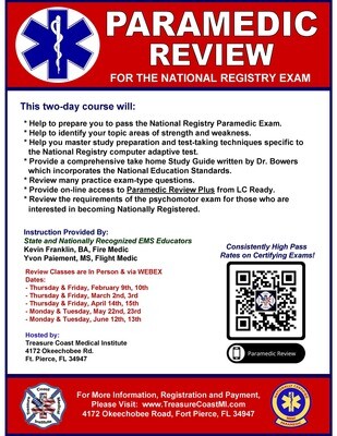 NREMT Paramedic June 12th and 13th (VIRTUAL VIA WEBEX 9-5pm)