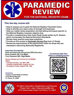 NREMT Paramedic August 1st and 2nd (VIRTUAL VIA WEBEX 9-5pm)