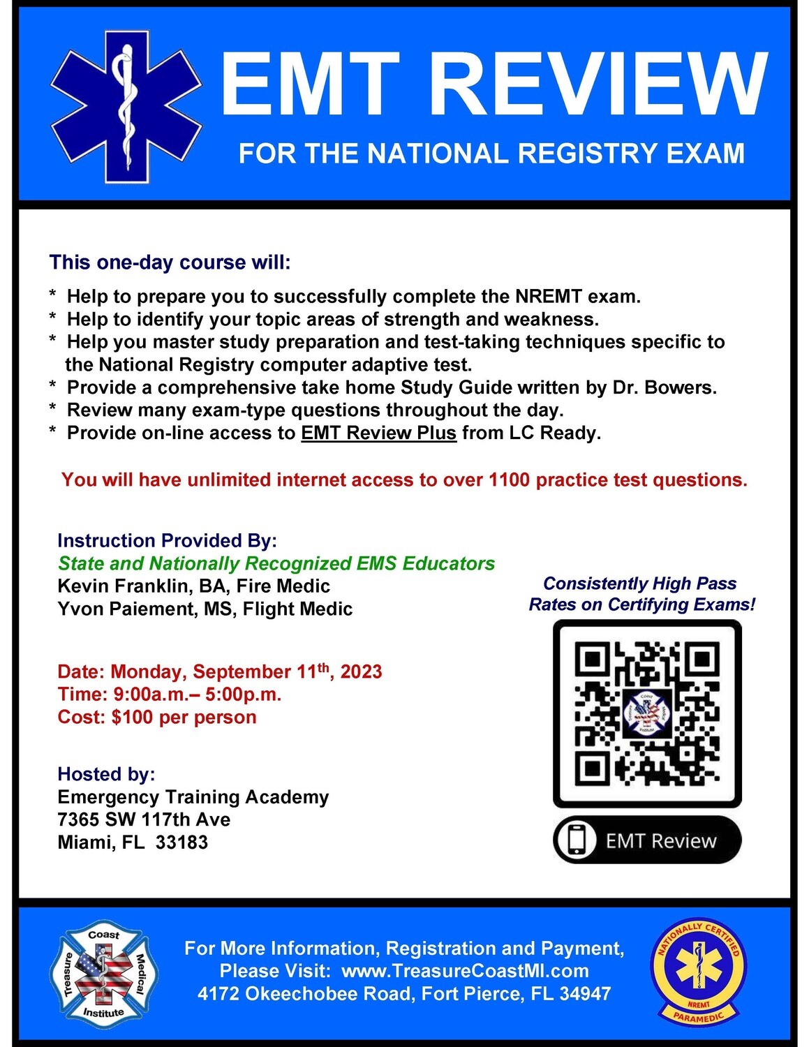 NREMT EMT Exam Review September 11th Miami Dade NREMT EMT Exam Review September 11th Miami Dade