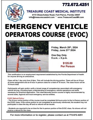 Emergency Vehicle Operators Course (EVOC) June 21st 9-5pm
