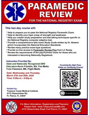 NREMT Paramedic March 27th and 28th Fort Pierce TCMI (IN PERSON)