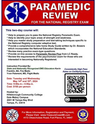 NREMT Paramedic May 14th and 15th Tampa