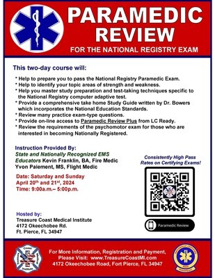 NREMT Paramedic April 20th and 21st Fort Pierce TCMI (IN PERSON)