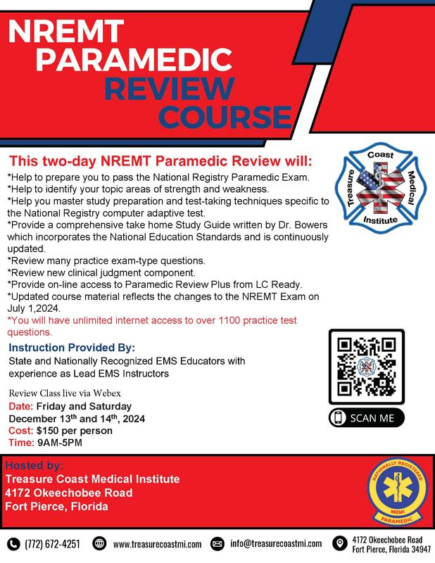 NREMT Paramedic December 13th and 14th LIVE VIA WEBEX