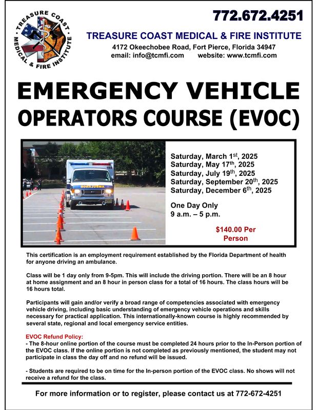 Emergency Vehicle Operators Course (EVOC) September 20th 9-5pm