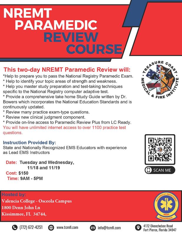 National Registry Paramedic Exam Review November 18th and 19th Kissimmee