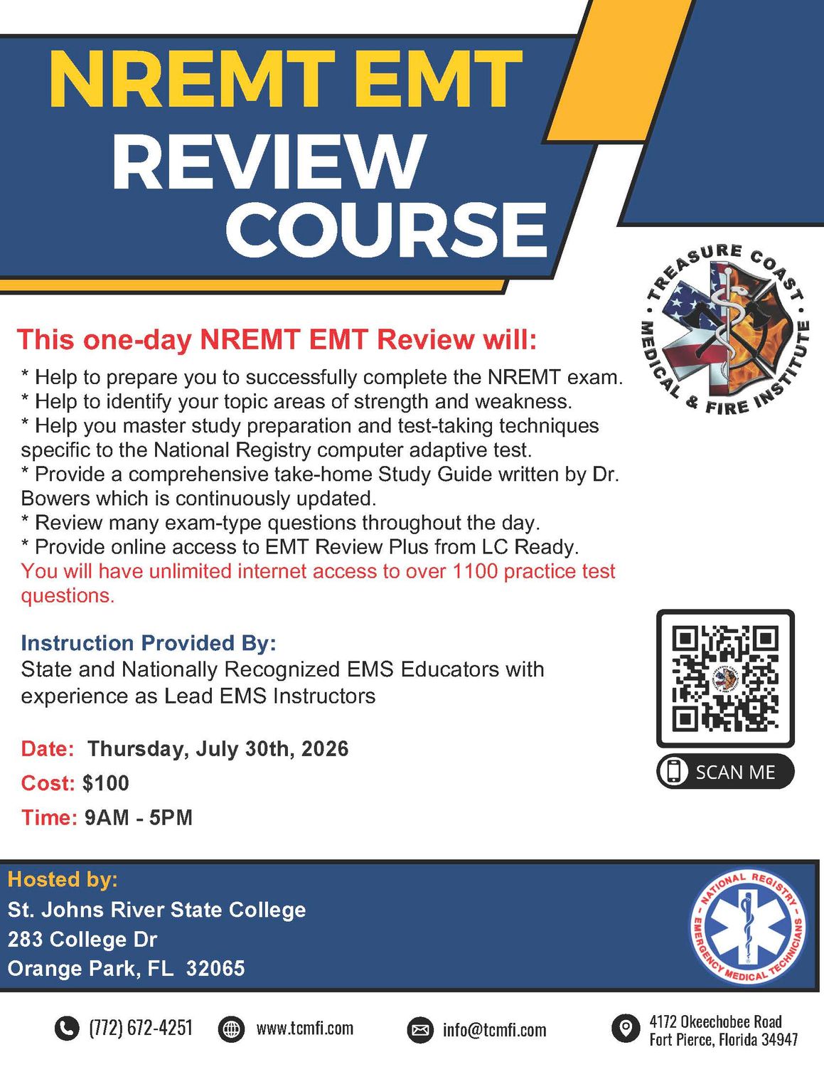 NREMT EMT Exam Review July 30th Orange Park