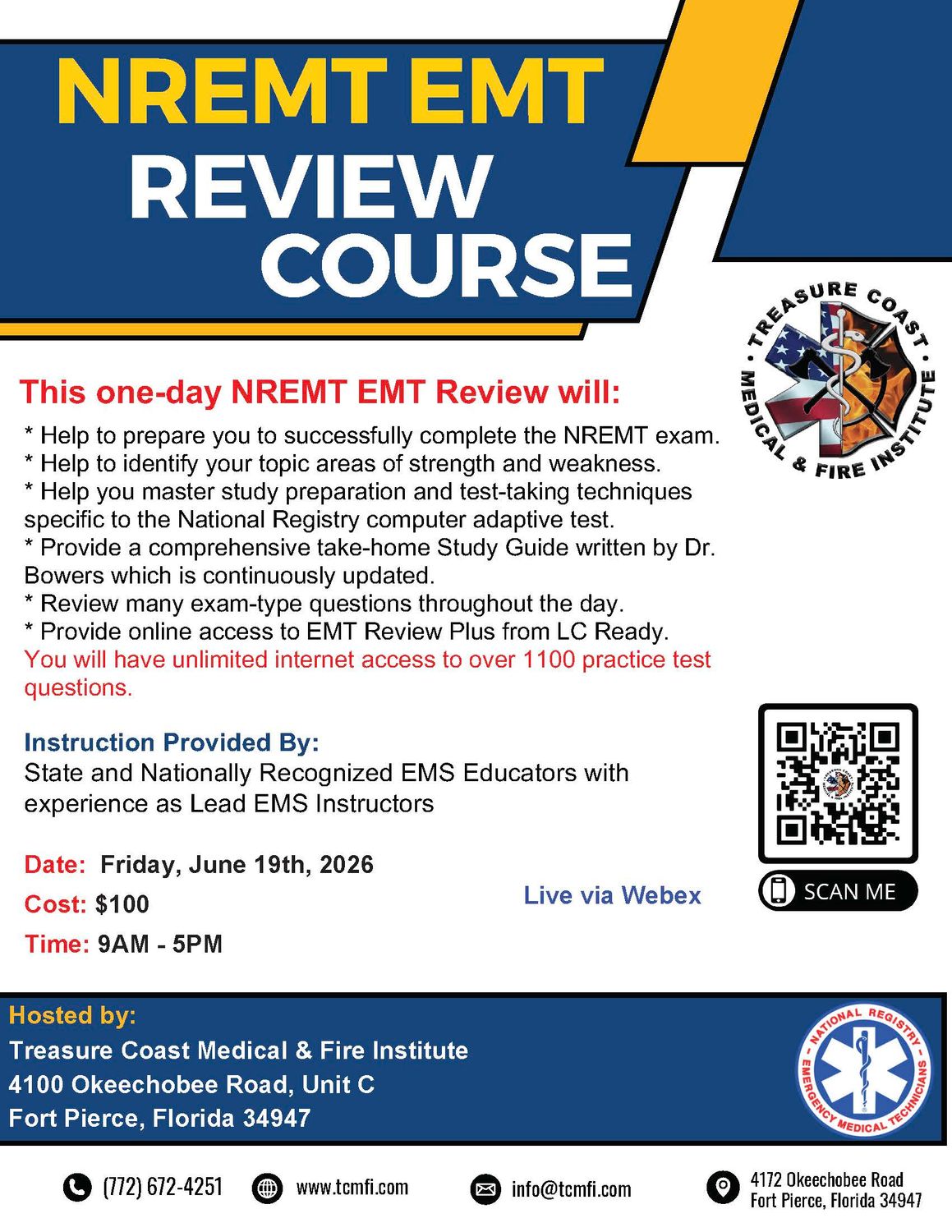 NREMT EMT June 19th (VIRTUAL VIA WEBEX 9-5pm)