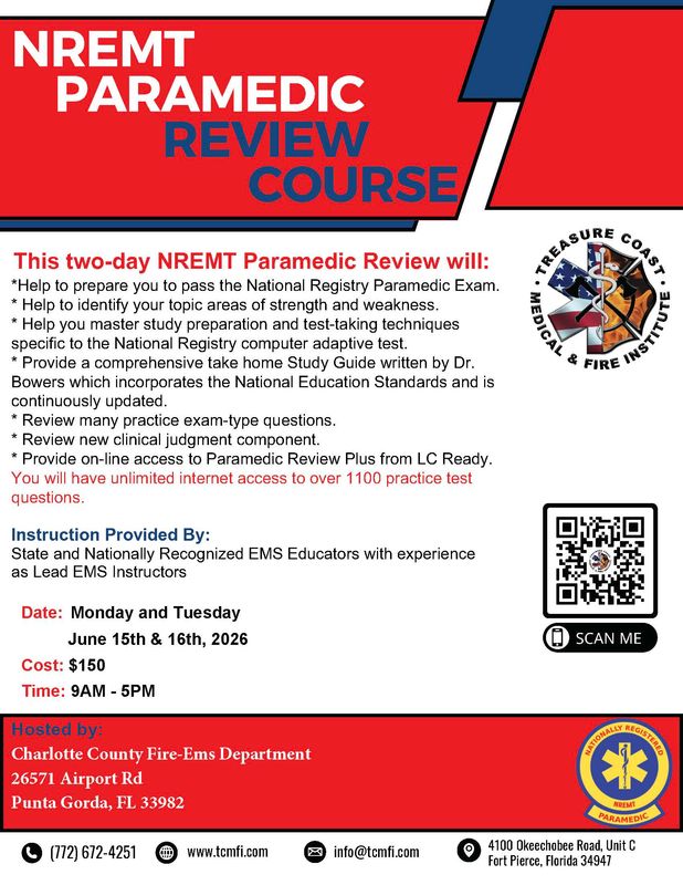 NREMT Paramedic June 15th and 16th Punta Gorda
