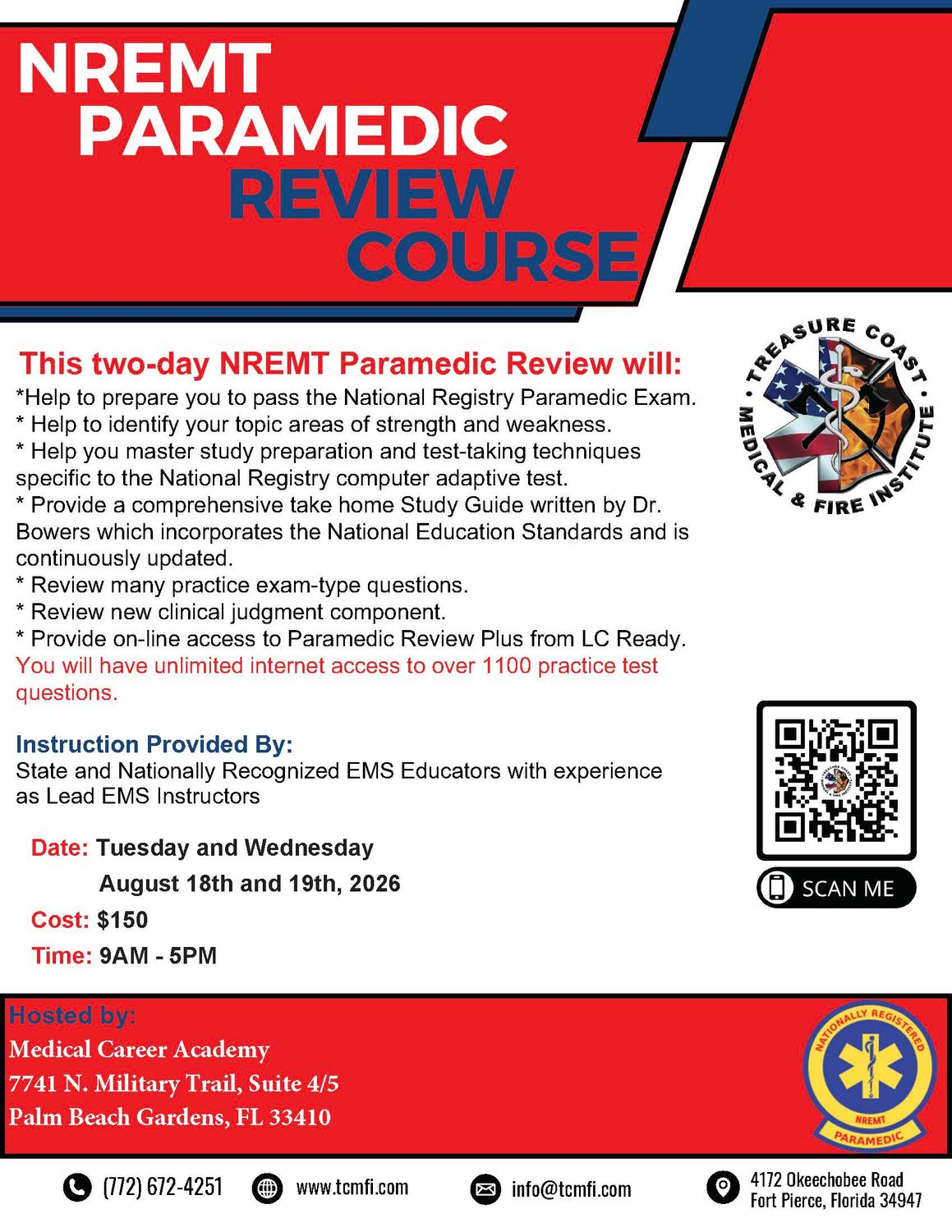 National Registry Paramedic Exam Review Palm Beach Gardens August 18th and 19th