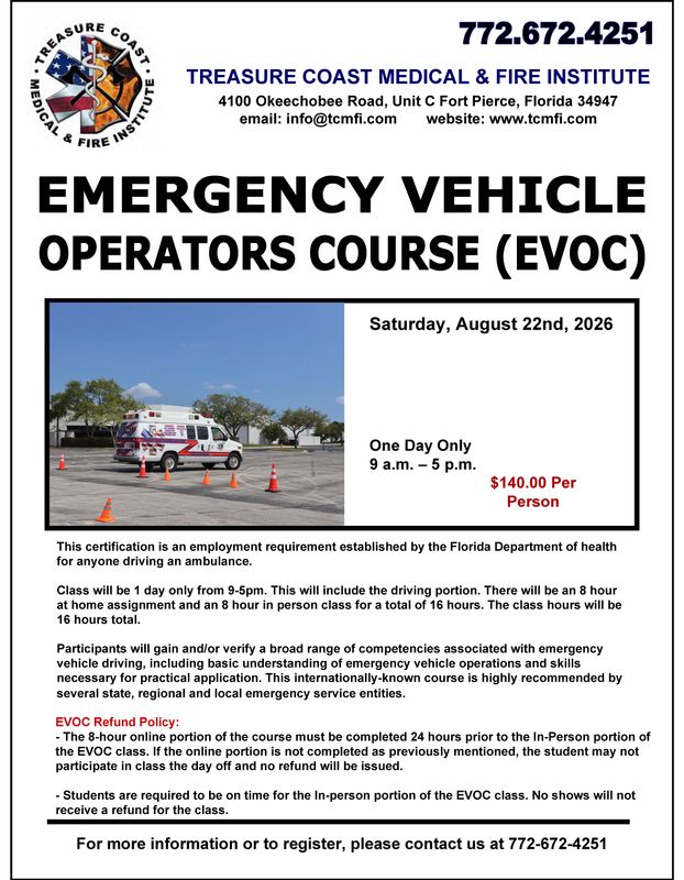 Emergency Vehicle Operators Course (EVOC) August 22nd 9-5pm