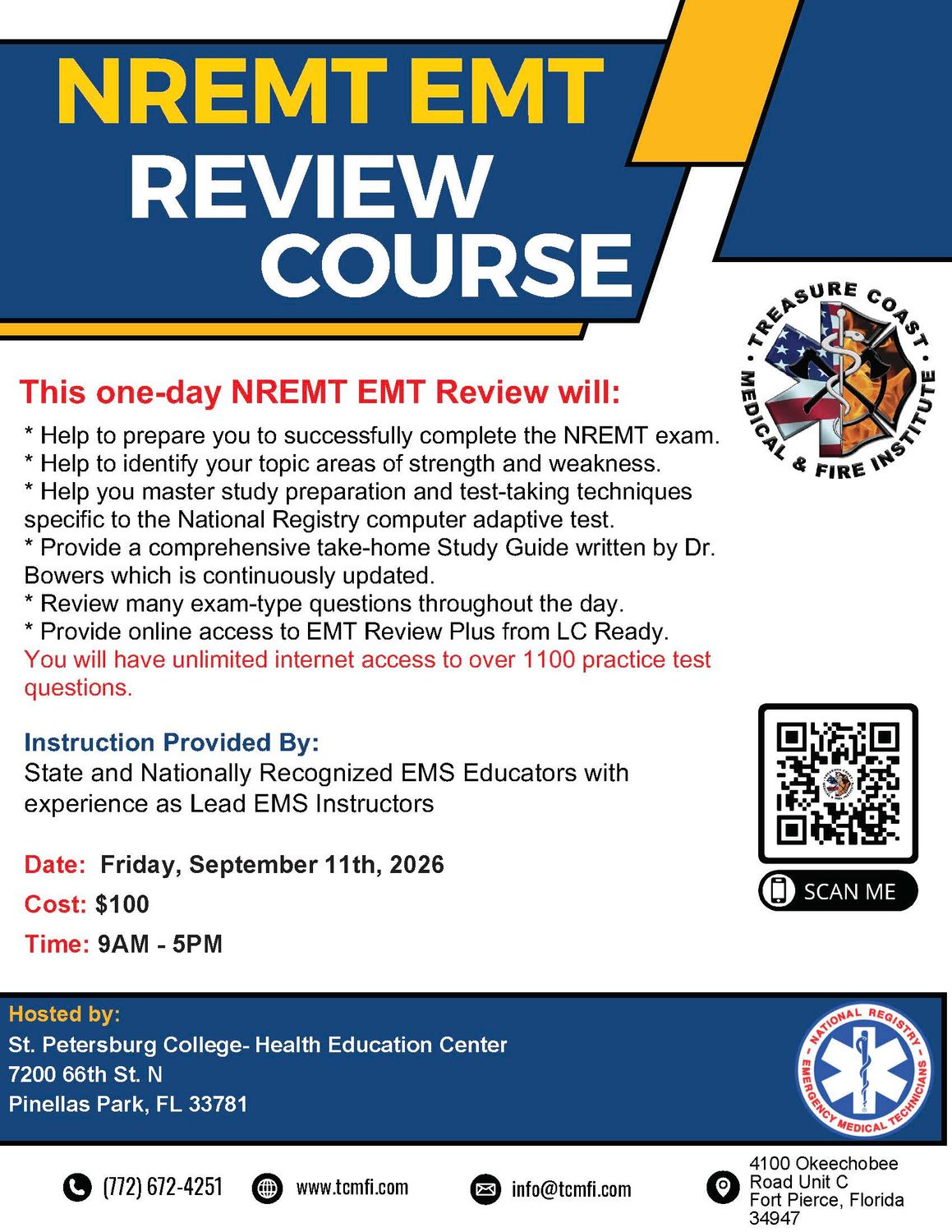 NREMT EMT Exam Review September 11th Pinellas Park