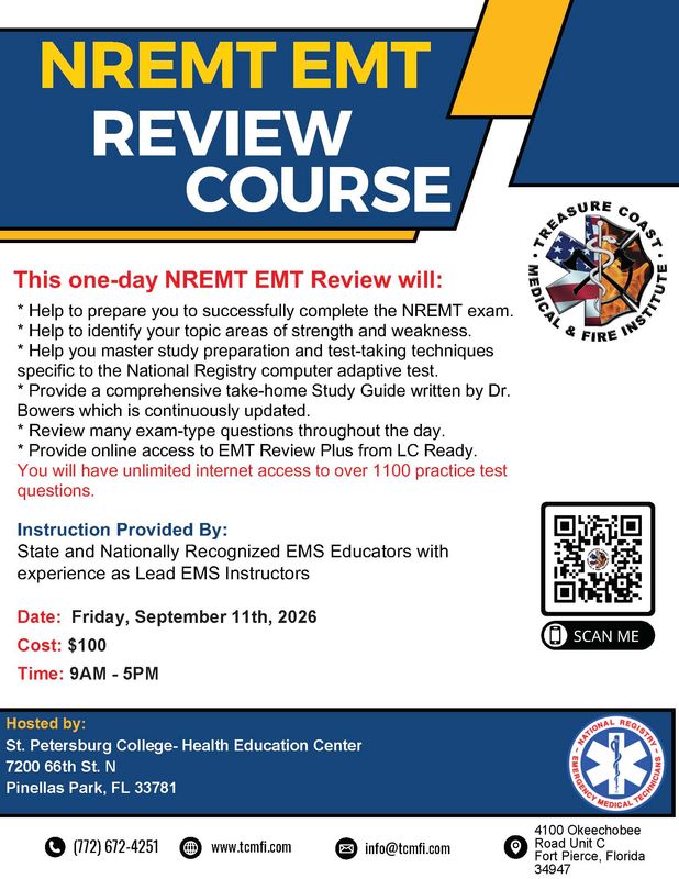 NREMT EMT Exam Review September 11th Pinellas Park