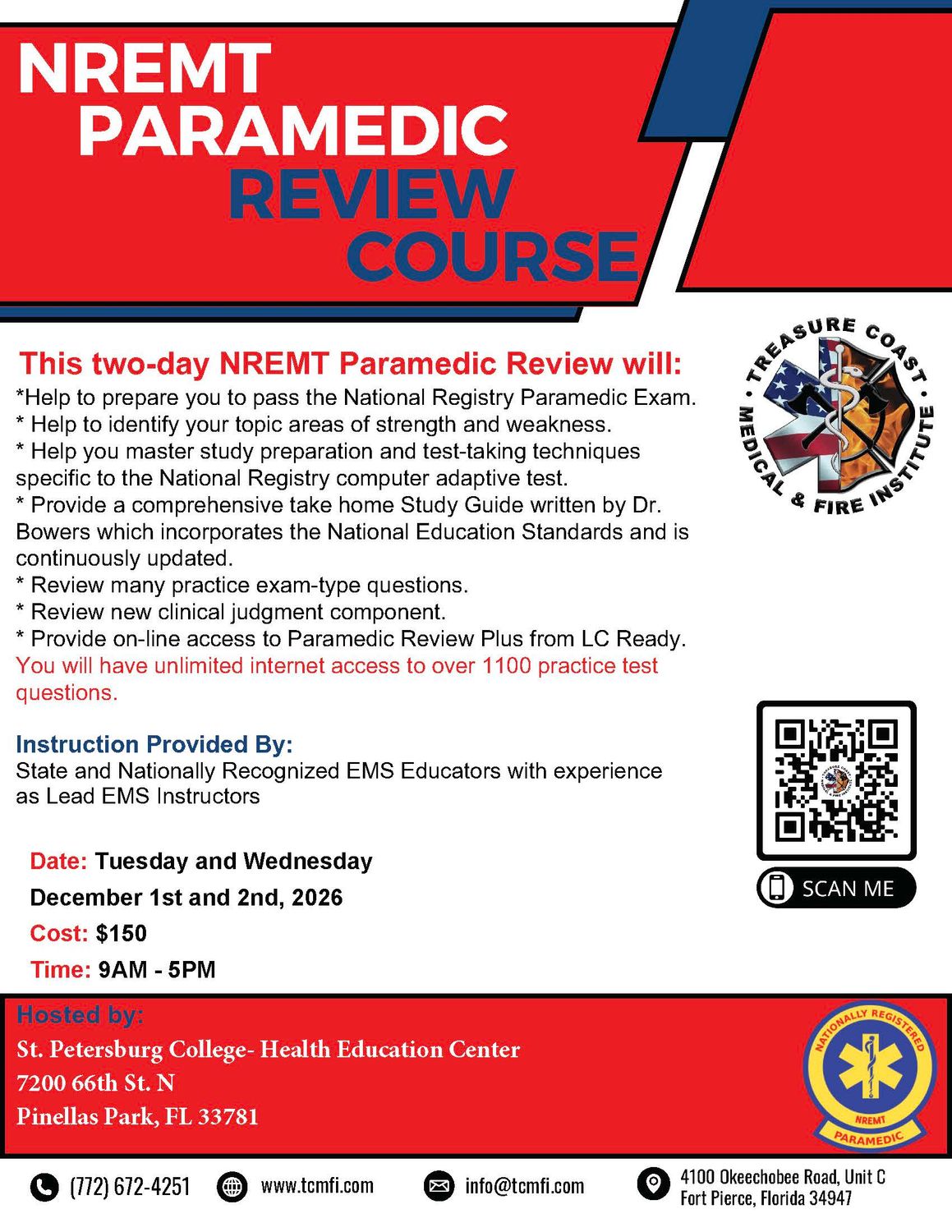 National Registry Paramedic Exam Review December 1st and 2nd Pinellas Park