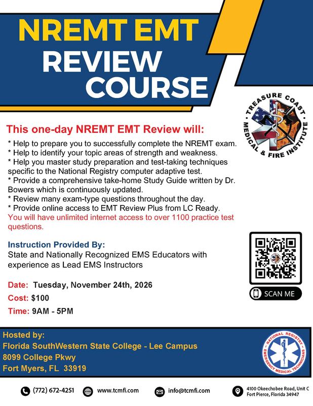 NREMT EMT Exam Review November 24th Fort Myers