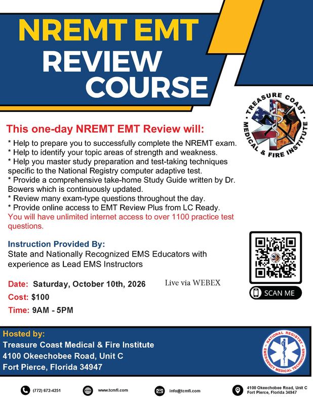 NREMT EMT October 10th (VIRTUAL VIA WEBEX 9-5pm)