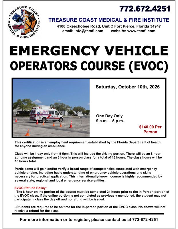 Emergency Vehicle Operators Course (EVOC) October 10th 9-5pm