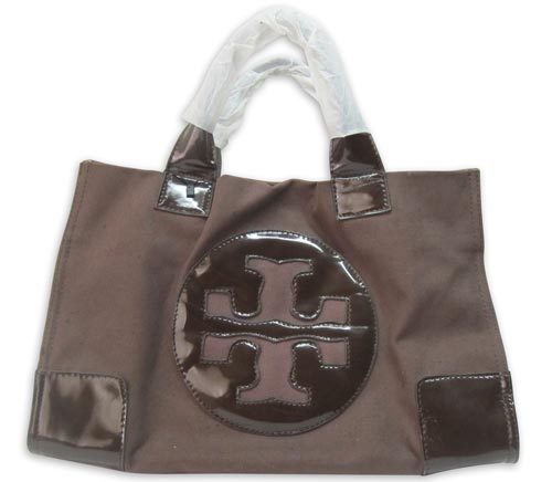 Bolso TB en Lona y Charol Marrón